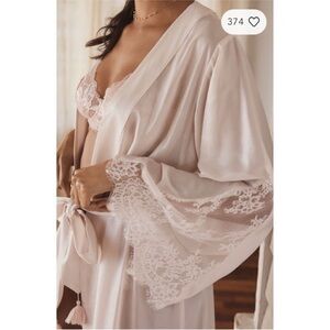 Anthropologie Sheer Pink Lace Robe - Bridal